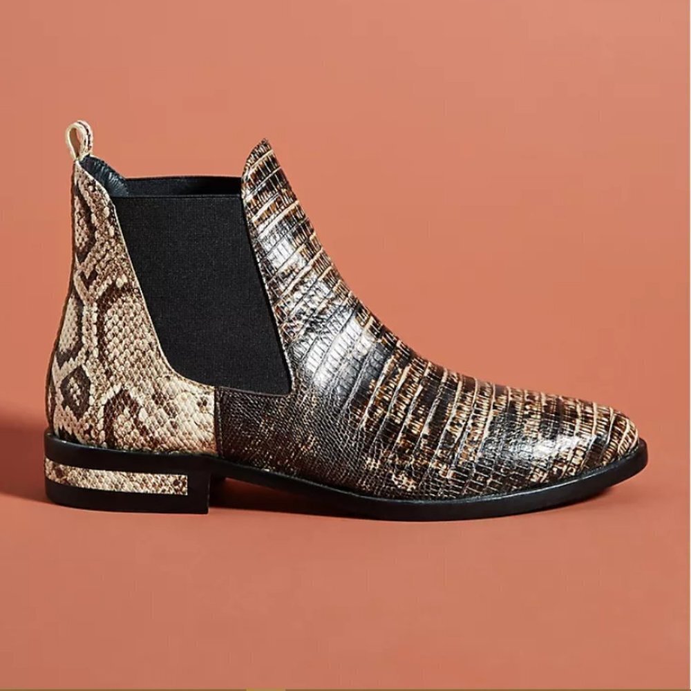 Freda Salvador Snakeskin Italian Leather Chelsea Boots Ankle Bootie Size 7